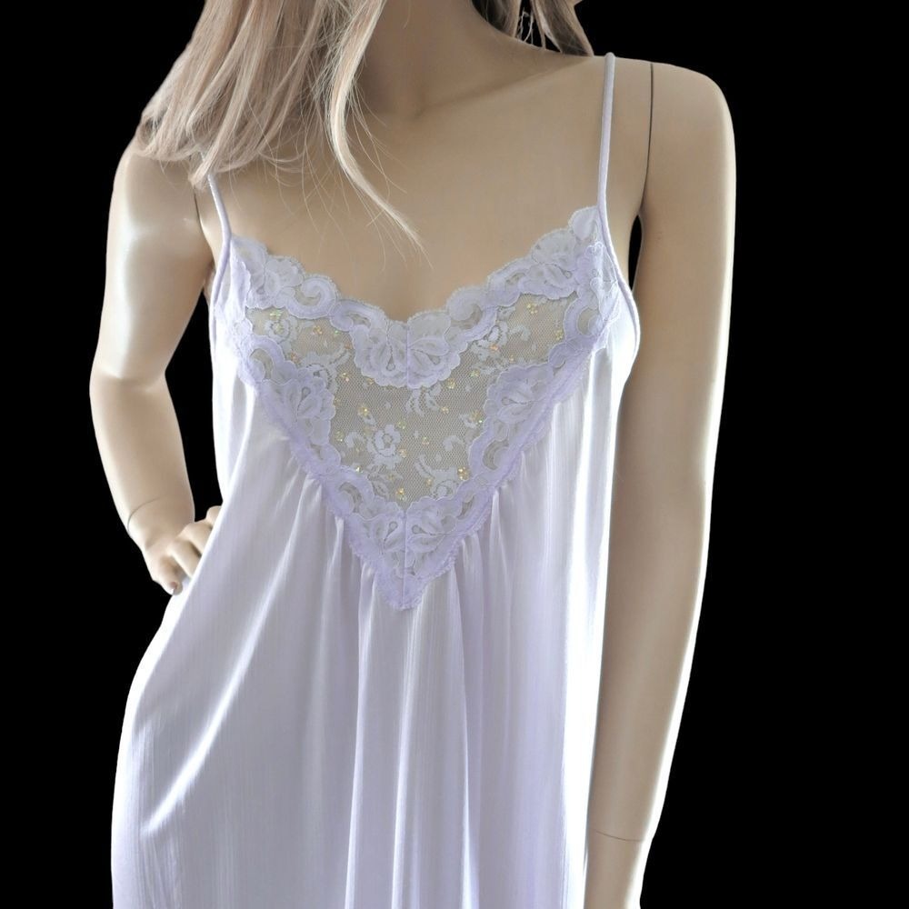 Tom Bezduda‎ Vintage 80s Lilac Gown M Maxi Slip Dress Coquette Lingerie - Picture 4 of 9